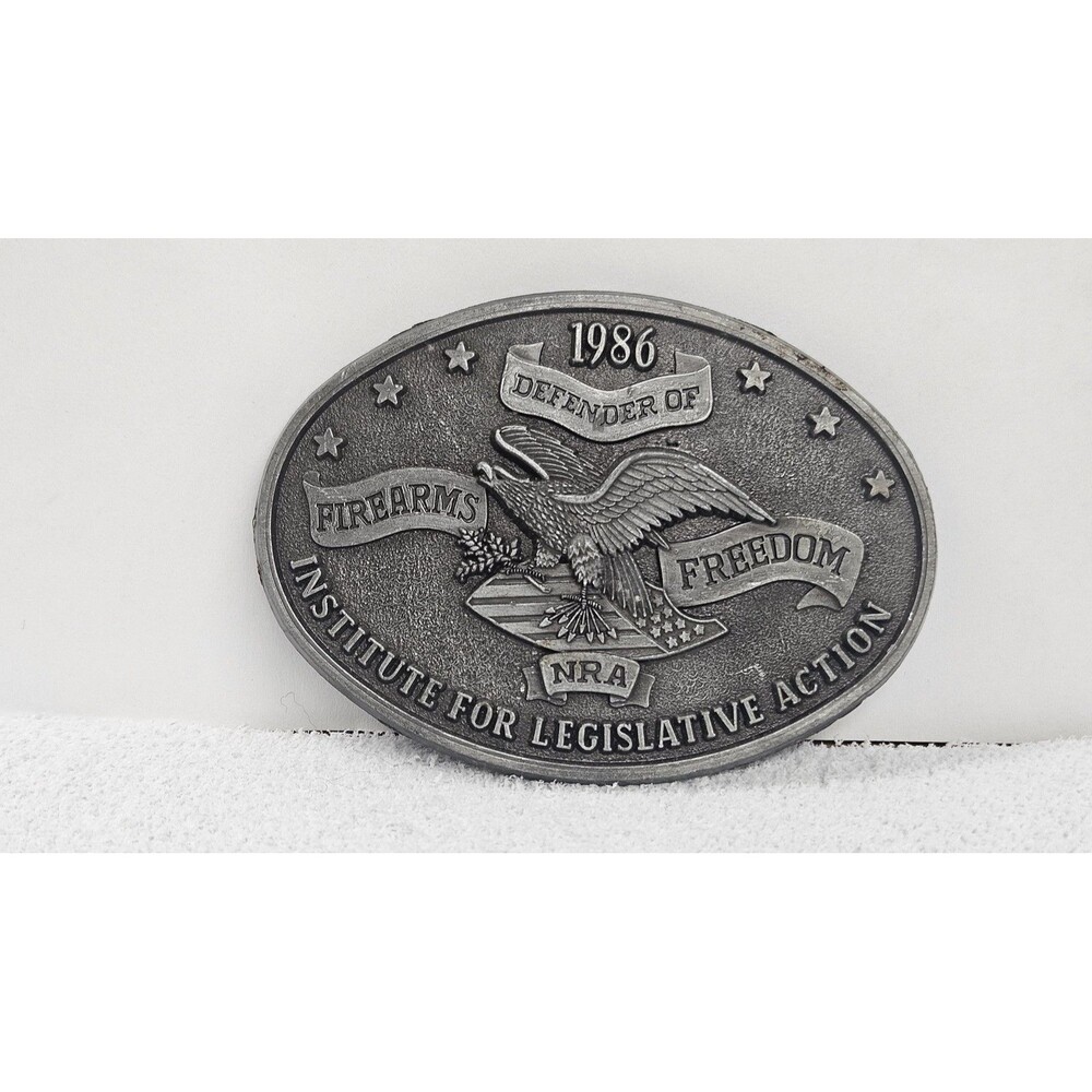 NRA Belt Buckle Mens Defender Of Firearms Freedom 1986 Vintage Eagle
